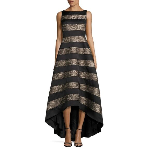 New! ADRIANNA PAPELL Women's Striped Lace High-Low Dress Formal Gown Size 6 - Picture 4 of 6